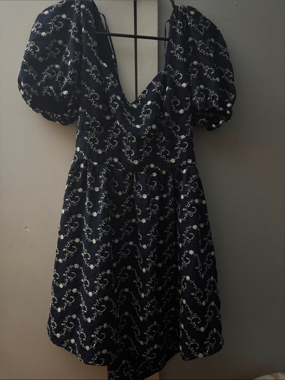 Francesca's Collections Navy Dress with White Floral Embroidery